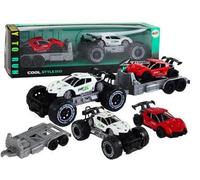 Set : 4x4 blanc, voiture de sport rouge, dépanneuse