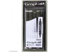Graph'it – Set de 5 marqueurs à alcool double pointe, fine et biseautée – Série Grey Tones