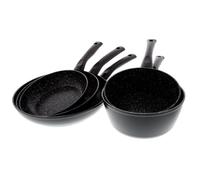 Pradel Excellence - Set de 3 Poêles 20/24/28 cm + 2 Casseroles 18/20 cm - Aluminium Forgé - Revêtement Anti-Adhésif Façon Pierre - Manche Fixe - Tous Feux y compris Induction