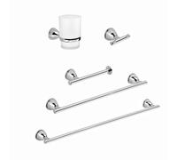 SET 5 PIÈCES D?ACCESSOIRES DE BAIN FIXATION MURALE ÉCONOMIQUES CHROMÉS GEMMA