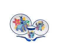 Set 5 Pièces Vaisselle Stitch pour Enfant Antidérapants et Micro-ondables Blanc / Bleu