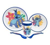 Set 5 Pièces Vaisselle Stitch pour Enfant Antidérapants et Micro-ondables Disney Blanc / Bleu Blanc / Bleu