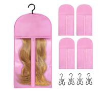 Set 5 Sacs Perruques Tissu Non-Tissé, Sacs Rangement Perruques, Housse Transparente PE Anti-Poussière - Accroche Maintien Forme - Organisation Dressing Hommes/Femmes - Lavable
