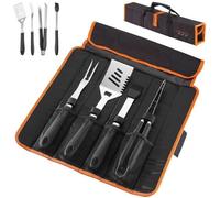 Set 5 ustensiles de Barbecue Pince Fourchette spatule Pinceau Sac BBQ Acier INOX