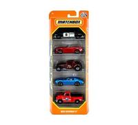 Set 5 Véhicules Matchbox : Mbx Highway Ii - Coffret Voitures Miniatures Et Pick Up Bleu Rouge Noir - Enfant