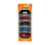 Set 5 véhicules pour Matchbox : mbx Highway II - Coffret Voitures Miniatures et Pick up Bleu Rouge Noir + Carte Tigre - Enfant