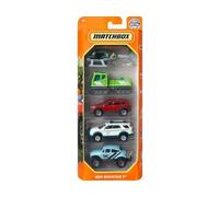 Set 5 véhicules pour Matchbox : mbx Mountain II - Coffret Voitures Miniatures et hélicoptère Chasse Neige Vert avec Carte Animal - Enfant