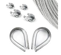 SET 50m câble acier galvanisé 6x7 3mm + 4 serre-câbles étrie et 2 cosse coeur