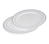 set 6 assiettes plastiques blanches en ps lisere argent ø23cm G