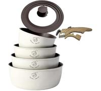 Set 6 casseroles Royal Swiss poignée amovible 14 16 18 20 cm couvercle universel induction tous feux beige