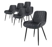 Set 6 chaises de salle à manger rembourrées assise dossier anthracite velours