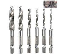 Set 6 Pièces Forets Taraudeurs Combinés, 2-en-1 M3 M4 M5 M6 M8 M10, Foret-Taraud Rapide avec Revêtement Anti-Rouille, Hexagonal pour Métal, Bois et Plastique, Usage Atelier et DIY
