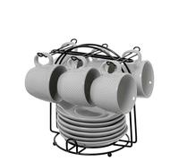 SET 6 TAZAS CAFE C/PLATO CERAM ICA BLANCA C/SOPORTE METAL NEG