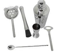 SET 6 UTENSILIOS COCKTAIL ACERO INOX. BRILLO_COCTELERA 550ML,CUCHARA 28CM