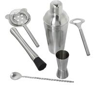 SET 6 UTENSILIOS COCKTAIL ACERO INOX. MATE_COCTELERA 550ML,CUCHARA 28CM
