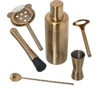 SET 6 UTENSILIOS COCKTAIL ACERO INOX. ORO MATE_COCTELERA 550ML,CUCHARA 28CM