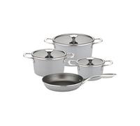 Set 7 pièces Stratos acier émaillé gris induction pots 16/20/24 + poêle 24 cm