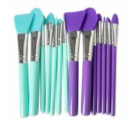 Set 7 Pinceaux Silicone Visage, 14 brosses, vert + violet