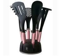 Set 7 Ustensiles de Cuisine en Nylon, 6 Pièces + Support, Antiadhésive sans BPA Berlinger Haus I-Rose Rose 58095