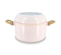 MENASTYL - Batterie de Cuisine Empilable - Gamme The Super Ball - 98% d'Aluminium Recyclé - Compact - Revêtement Céramique Antiadhésif - Tous Feux dont Induction - Couleur Rose - 8 Pièces
