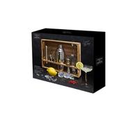 - Set à cocktail avec 15 accessoires en acier inoxydable et un support en bois de Pin