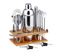 Set à cocktail - Shaker Boston 14pcs 750ml Kit De Fabrication Barman Avec Support En Bois Mélangeur Boissons Cocktail Maker Bar Tool Home Kit pour Barman(Blue,Silver)