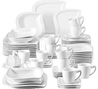 Set à dîner en porcelaine, service pour 6/12, Blanc, Blanc 60-pcs