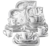 Set à dîner en porcelaine, service pour 6/12, Blanc, Gris 30-pcs