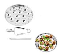 Set à Escargots 3 Pièces en Inox - Plat à Escargots 12 Trous avec Pince et Fourchette - Assiette de Présentation et Poêle à Escargots,Outils à Escargots pour Apéritif, Restaurant, Hôtel et Maison