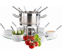 Set à fondue en acier inoxydable 23 pièces avec plateau tournant Fondue 6 personnes argenté