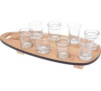 Set à goûter, 8 verres sur un plateau en bambou