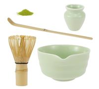 Set à Matcha Ensemble de 4 fouets à matcha, élégant service thé, kit préparation réutilisable avec bol en céramique et support for fouet(With Bowl)