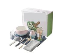 Set à Matcha Kit de mixeur à thé Matcha 9/10 pièces avec bol en céramique, fouet, porte-cuillère, passoire, four cérémonie(Pink with blue 10pcs)
