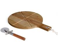 Set a pizza - LIVOO - MES158 - Bois acacia - 30 x 45 cm - 1 roulette a pizza - Poignée avec trou de suspension
