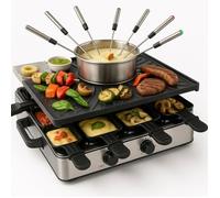 Set à raclette 8 personnes - Avec plaque grill & fonction caquelon à fondue - Grill de table incl. poêlons & spatules (Set fondue)