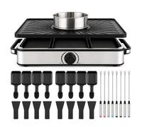 Set à raclette pour 8 personnes - Barbecue de table avec poêlons et grattoir - Plaque de cuisson et plaque en pierre anti-adhésive - Rectangulaire (fondue)