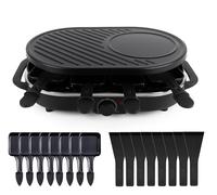 Set à raclette pour 8 personnes - Barbecue de table avec poêlons et grattoir - Plaque de cuisson et plaque en pierre anti-adhésive - Rectangulaire (rond)