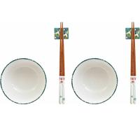 Set à sushi DKD Home Decor 25 x 25 x 6,5 cm Porcelaine Bois Blanc Vert Oriental (6 pièces) (25 x 25 x 6,5 cm) (6 pcs)