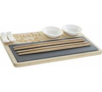 Set à sushi DKD Home Decor PC-186227 Blanc Noir Naturel Bambou Tableau Oriental Moderne 28,5 x 18,5 x 2,6 cm (9 pièces) (
