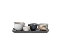 Set à sushi en grès blanc, lot de 4 bols, plateau, à motifs - Bloomingville, Masami - 12x26x7 cm