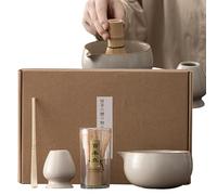Set à thé matcha, bol à matcha avec bec verseur, 4 pièces en poudre pour matcha, fouet et support à matcha, accessoires à déguster seul ou à partager avec des amis