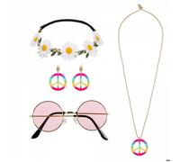 Set accessoires hippie (bandeau, lunettes, boucles d'oreilles et collier)