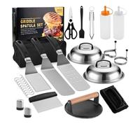 Set Accessoires Plancha, Kit avec Set Spatule,Kit Plancha Cadeau Homme Papa, 28PCS Ustensiles pour Brasero, Teppanyaki, Barbecue