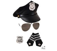 P'TIT Clown - 66644 - Set Accessoires Déguisement Policier Adulte - Casquette, Lunettes, Insigne, Épaulettes - pour Carnaval, Fêtes à Thèmes, Halloween, Nouvel an, EVG, EVJF, Soirées Costumées