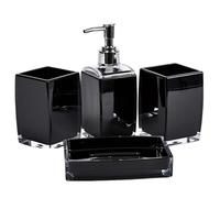 Set Accessoires Salle de Bain 4pcs Distributeur de Savon Gobelet et Porte-Savon Noir