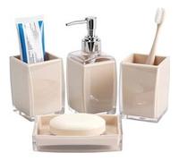 Set Accessoires Salle de Bain 4pcs Distributeur de Savon Gobelet et Porte-Savon Avizar Beige Beige