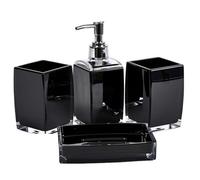 Set Accessoires Salle de Bain 4pcs Distributeur de Savon Gobelet et Porte-Savon Noir