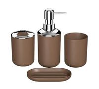 set accessoires salle de bain Ensemble d'accessoires de salle de bain en plastique ABS, 4 pièces, tasse de brosse à dents, porte-brosse à dents, porte-savon, décor de comptoir for maison, hôtel(Brown)