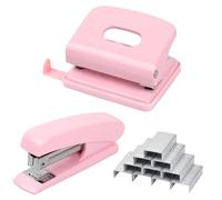Set Agrafeuse et Perforatrice, Agrafeuse Bureau avec 1000 Agrafes 24/6, Mini Agrafeuse Manuelle, Pour les Bureaux, Les Écoles, Les Lieux de Travail et les Habitations (Rose)