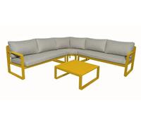 PROLOISIRS Set angle 1 canapé d'angle + 1 table basse - MOJITO II - Aluminium époxy - Miel/Gris Gris